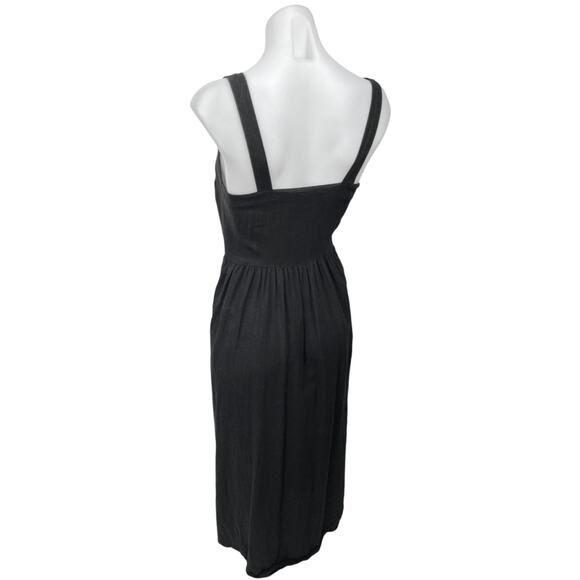 ASOS Black Linen Sleeveless Sweatheart Neck Button Down Midi A Line Tank Dress 4 - Picture 2 of 5